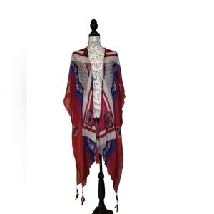 Woven Heart women's kimono or ruana with an abstract geometric and boho Print XL